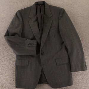VTG Chalk Stripe Jacket S 38R Gray 100% Wool Twill Worsted Blazer Sport Coat